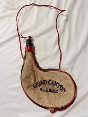 Grand Canyon Mule Rides Souvenir Flask Bag - Tan with Red Trim